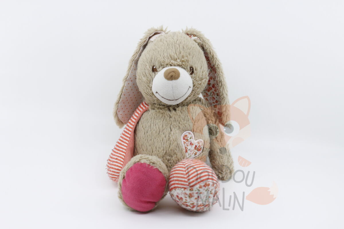 Tape à loeil - peluche lapin beige rose coeur 30 cm 